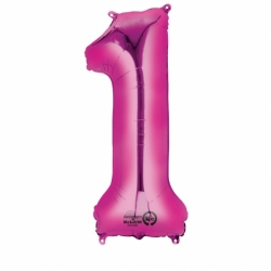 Balon foliowy Różowy cyfra 1 - roczek (86 cm)